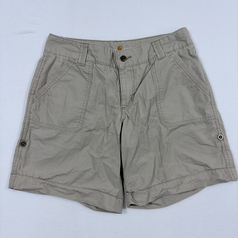 Carhartt Womens 10 El Paso Shorts Tan Khaki Cotton Ripstop Roll Up Utility Work